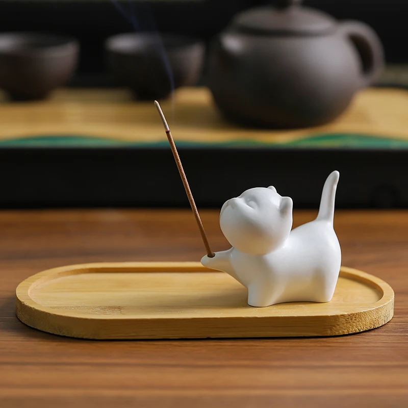 Incensário Porta Incenso Gato e Tangerina em Resina Decorativa - Imagem 4