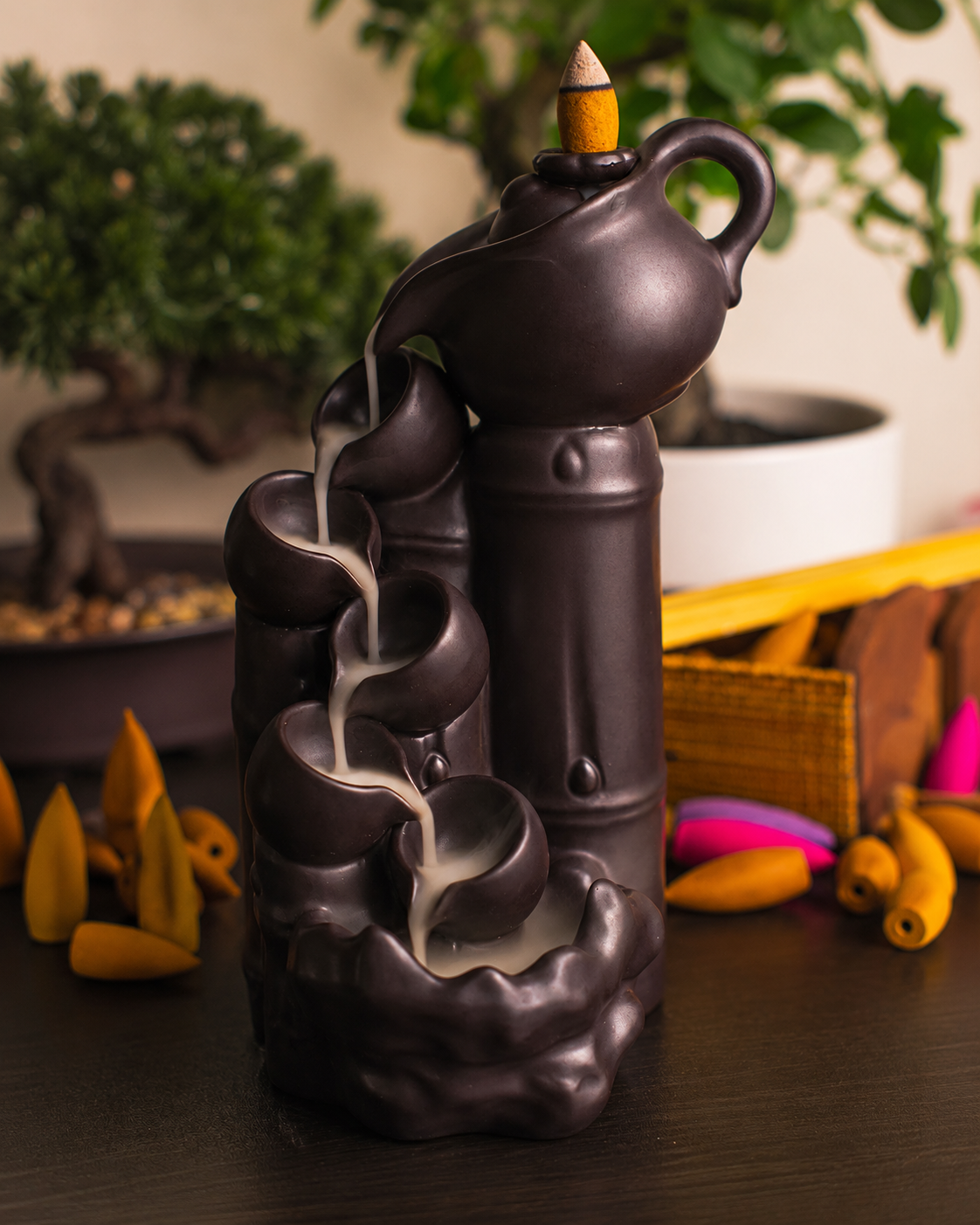 Incensário Cascata Bule de Chá para aromaterapia, meditação e decoração zen