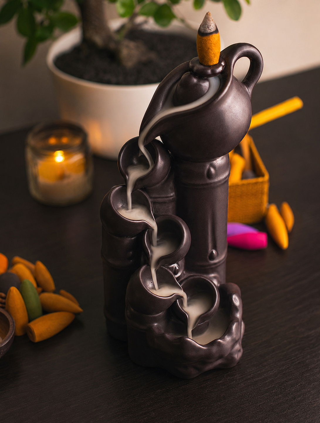 Incensário Cascata Bule de Chá para aromaterapia, meditação e decoração zen