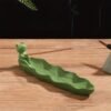 Incensário em formato de folha de lótus verde com sapo decorativo para incenso de vareta.
